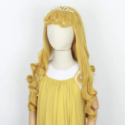 Vista 3 de M MISS U HAIR Missuhair - Peluca larga de princesa para niños, peluca rizada amarilla dorada para disfraz de niña pequeña con corona para fiesta