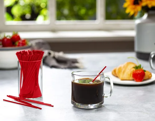 Vista 3 de Comfy Package [5 pulgadas - 1000 unidades] Agitadores de café y cócteles/pajitas desechables de plástico para sorber - Rojo Convenient 5" Stir