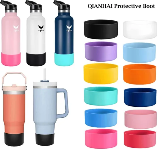 Vista 4 de QIANHAI Botas protectoras de silicona para vaso Stanley Quencher Adventure de 40 onzas y IceFlow de 30 onzas y 20 onzas, funda inferior de botella