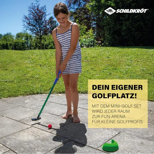 Vista 3 de Schildkröt-Funsports Mini golf, para niños, para interiores y exteriores, juego completo con 2 clubes, 1 agujero de pie y 2 pelotas, para 2