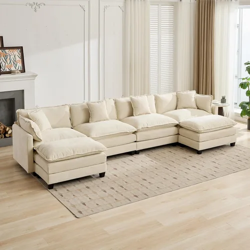 Vista 47 de Sofá seccional modular, sofá seccional en forma de L de 76.7 pulgadas con otomana móvil, cómodo loveseat de chenilla nube con reposabrazos