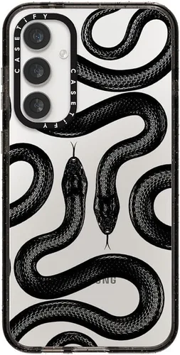Vista 12 de CASETiFY Funda de impacto para Galaxy S22+ - Adhesivo Aries Moross, color negro transparente