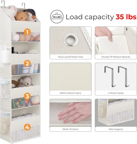 Vista 7 de GRANNY SAYS Organizador para colgar sobre la puerta, almacenamiento detrás de la puerta con 4 estantes y 6 bolsillos y ventana transparente