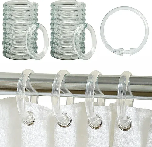 Vista 2 de 24 ganchos transparentes para ducha, anillos de plástico para barra de cortina, cortinas redondas para baño