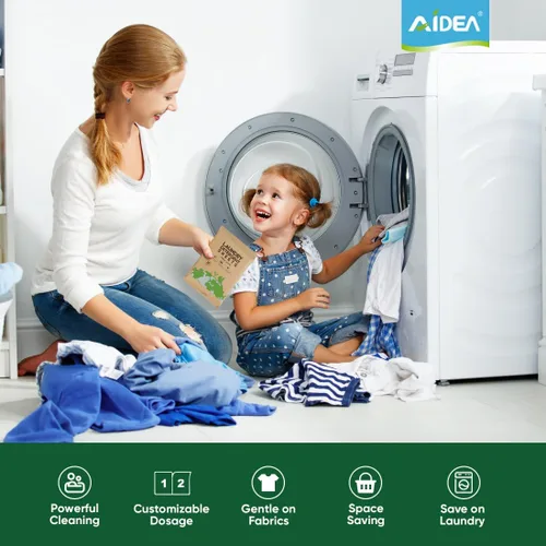 Vista 4 de AIDEA Hojas de detergente para ropa, aroma fresco (100 cargas), 50 hojas, detergente ecológico para ropa, sin jarra de plástico, hojas de jabón