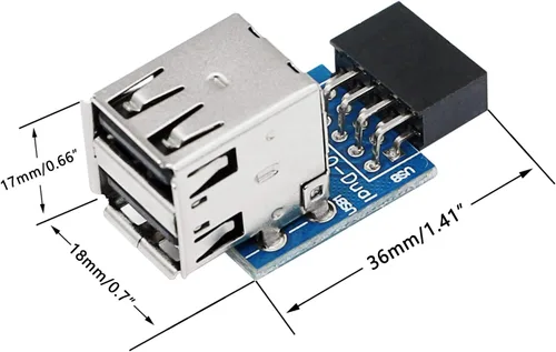 Vista 5 de SinLoon 9pin USB 2.0 hembra pin dual 2 puertos USB placa base adaptador de cabezal de doble capa para PC (dual)