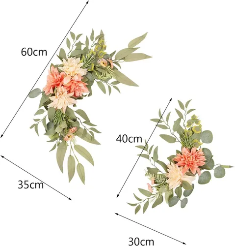 Vista 3 de Juego de 2 piezas de flores artificiales con estampado floral de rosas y peonías de seda para arco de boda, arreglo de flores artificiales