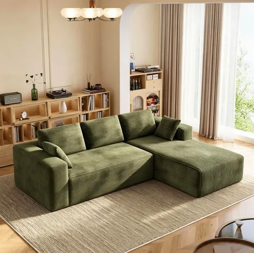 Vista 18 de Sofá modular de pana de 106 pulgadas, sofá en forma de L deshuesado con asiento profundo, sofá de espuma de nube con diván de gran tamaño, sofá Negro