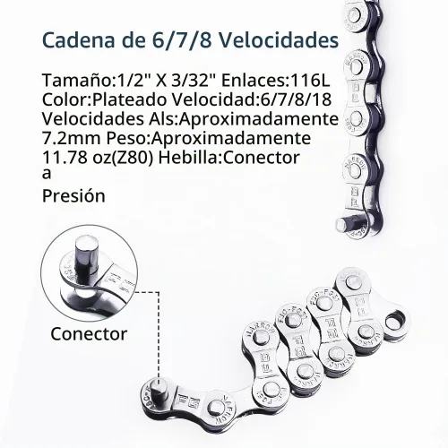 Vista 3 de AKRAF - Cadena de bicicleta de 6/7/8 velocidades 1/2 x 3/32 pulgadas, cadena de acero aleado de 8 velocidades para bicicleta de montaña/carretera