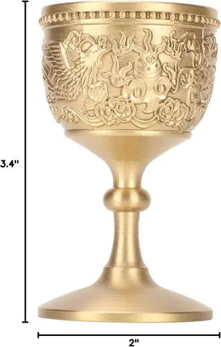 Vista 10 de Honio Copa de oro, diseño en relieve retro elegante copa de vino de latón para banquete