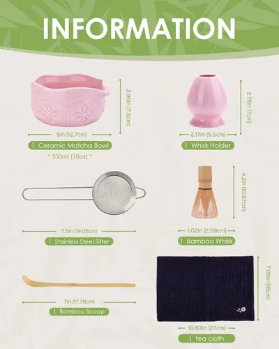 Vista 6 de Matcha Whisk Set, Matcha Set Includes Bamboo Whisk, Ceramic Bowl Rosa