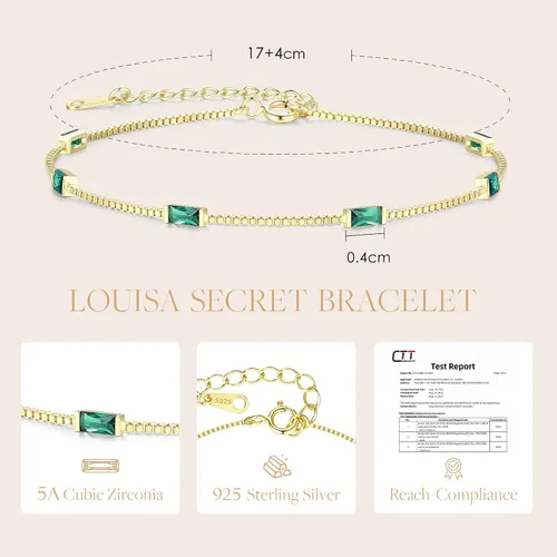 Vista 3 de LOUISA SECRET Birthstone Bracelets for Women Girl, 925 Sterling Silver Dainty Simple Women Charm Link Bracelet, Birthday Anniversary Jewelry Gifts