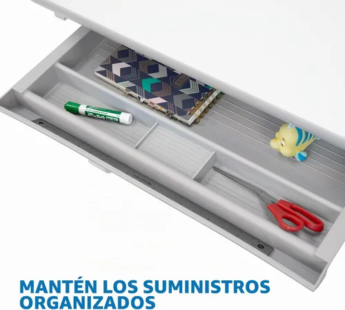 Vista 6 de Mount-It! Escritorio ajustable para niños con escritorio inclinable, mesa de estudio de altura ajustable con cajón de almacenamiento, escritorio