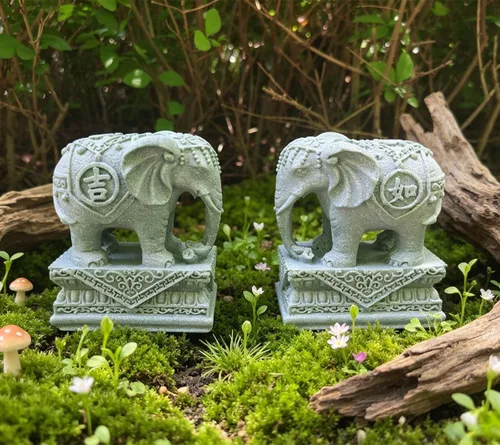 Vista 7 de livelyfish A Pair Elephant Statues Aquarium Decor Elephant Figurines, L1 Home Statues Decor, Fish Tank FengShui Decor, A quarium Decor