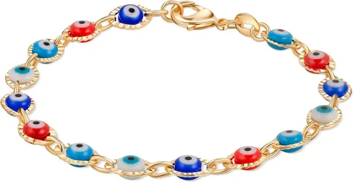 Vista 5 de Barzel Pulsera de mal de ojo multicolor chapada en oro de 18 quilates para mujer, fabricada en Brasil Arcoíris