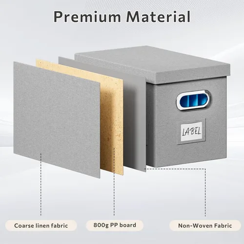 Vista 4 de Caja organizadora de archivos con tapa, juego de 2 cajas de archivos colgantes portátiles, cajas de almacenamiento plegables de lino decorativas