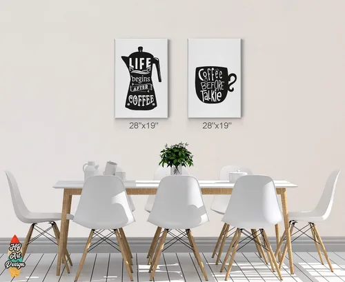 Vista 3 de HB Art Design Life Begins After Coffee and Coffee Before Talkie 2 Panel Canvas Print Set Wall Art Coffee Bar Decor Coffee Signs Kitchen Wall Decor