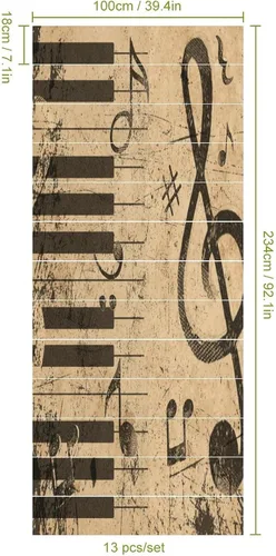 Vista 2 de Brebasf - Notas musicales retro, decoración para elevador de escalera, calcomanías decorativas, notas musicales rústicas occidentales, impresión
