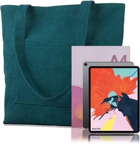 Vista 2 de Kememo Bolsa de pana con cremallera, bolso de hombro para mujer, bolso de compras de gran capacidad con bolsillo