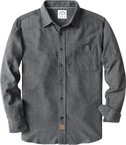 Vista 25 de Dubinik® Camisa de franela, para hombre, de manga larga, a cuadros, suave, 100% algodón, informal, con botones, ajuste regular Gris Negro