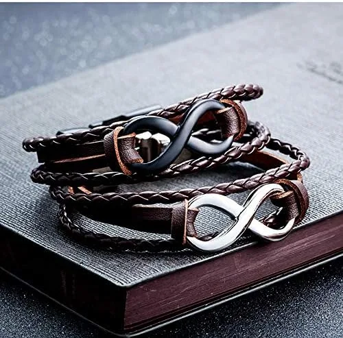 Vista 4 de Pulsera de cuero unisex con infinito amor simbólico de múltiples capas trenzadas