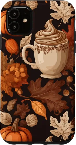 Vista 8 de Warm Autumn Stylish Coffee Cup Design - Fall Leaves Pattern Case for iPhone 17