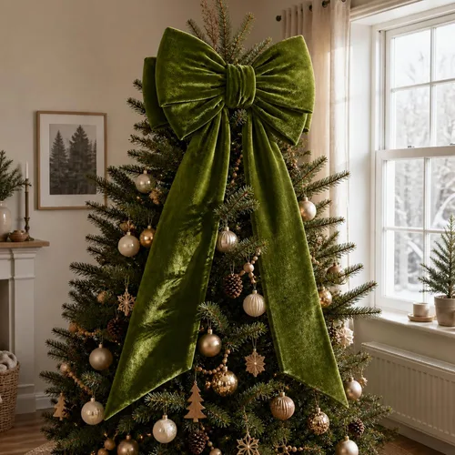 Vista 14 de Arco gigante de terciopelo para decoración de árbol de Navidad, 39 x Negro