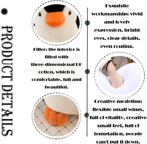 Vista 3 de Almohada de peluche de pingüino de 11 pulgadas, diseño de pingüino bebé, regalo para niños