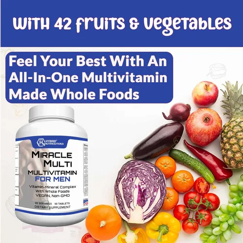 Vista 7 de MiracleMulti Best Multivitamínico para hombres, suplemento vitamínico y mineral con probióticos, mezcla de enzimas superalimentarias: apoyo