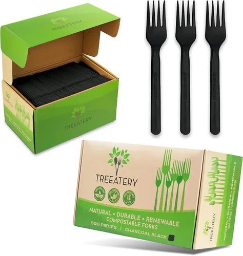 Vista 12 de Juego de cubiertos compostables, utensilios compostables a base de plantas, cubiertos compostables aptos para lavavajillas, cubiertos desechables