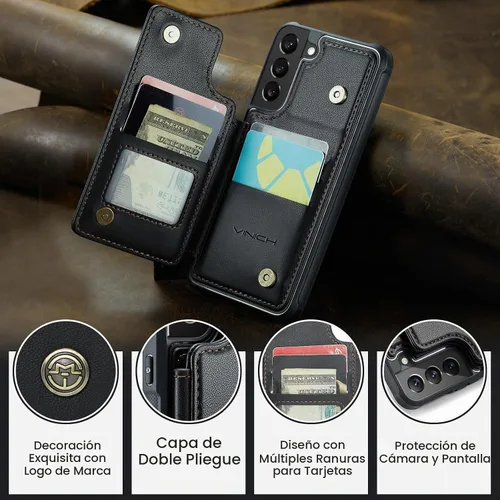 Vista 9 de Vinich Funda tipo cartera para Samsung Galaxy S22 con tarjetero, bloqueo RFID, ranuras de crédito, función atril, a prueba de golpes, para Galaxy