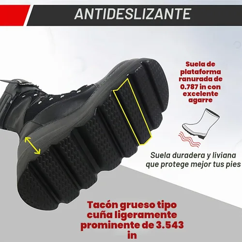 Vista 4 de mikarka Botas de combate de plataforma holográfica para mujer, a media pantorrilla, con cordones, tacón de cuña, con estoperoles, botas góticas
