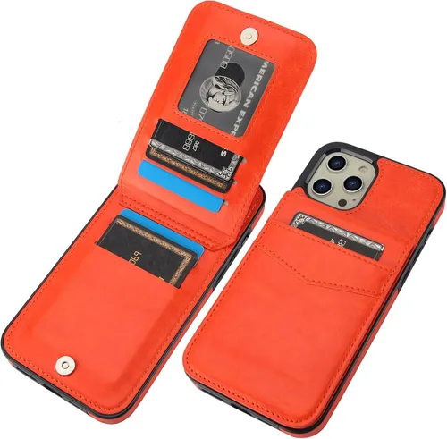 Vista 8 de KIHUWEY - Funda tipo cartera para iPhone 12 Pro Max, soporte para tarjetas, color negro Ranuras para tarjetas de crédito, piel sintética, cierre