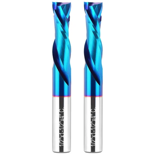 Vista 21 de EANOSIC Brocas de fresadora en espiral de compresión ascendente y descendente de 1/2 pulgada de diámetro de corte con revestimiento nano azul