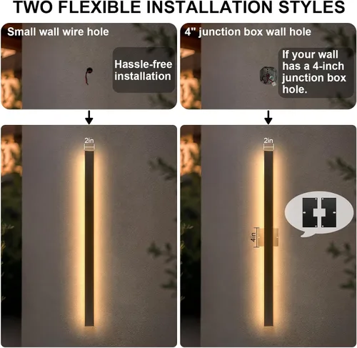 Vista 5 de Juego de 2 luces de pared para exteriores de 92.5 pulgadas, 3000-6000 K, apliques de pared modernos lineales IP65, impermeables, 3CCT seleccionables