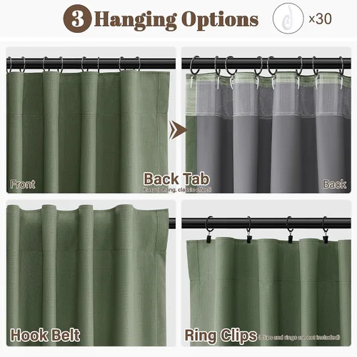 Vista 85 de Guken Cortinas opacas de lino, 2 paneles rústicos, elegantes, 100% opacas, con aislamiento térmico, banda de ganchos y trabilla trasera, 52 x 84