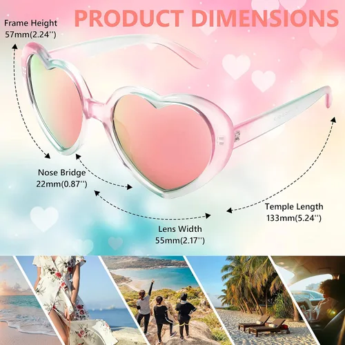 Vista 5 de FEISEDY Gafas de sol polarizadas en forma de corazón de gran tamaño para mujer, UV400 B2337