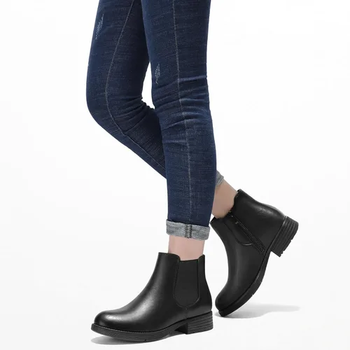 Vista 8 de Botas de tobillo para mujer con cremallera, botas Chelsea de moda, cómodas botas de tacón bajo