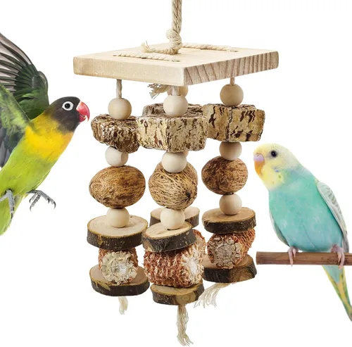 Vista 9 de Juguetes naturales de madera para pájaros de madera para loros pequeños