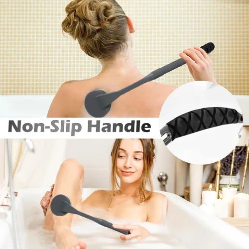 Vista 4 de Cepillo de espalda de mango largo para ducha, cepillo de baño de 20.5 pulgadas, cepillo de cuerpo de ducha con mango curvado para personas mayores