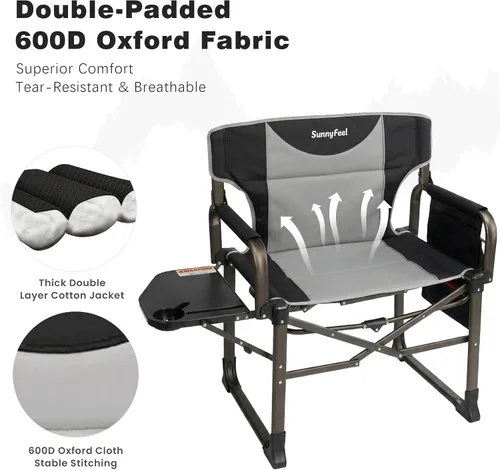 Vista 5 de SUNNYFEEL Silla de directores de campamento de gran tamaño, paquete de 2 sillas de campamento plegables portátiles para adultos, soporta 600 libras