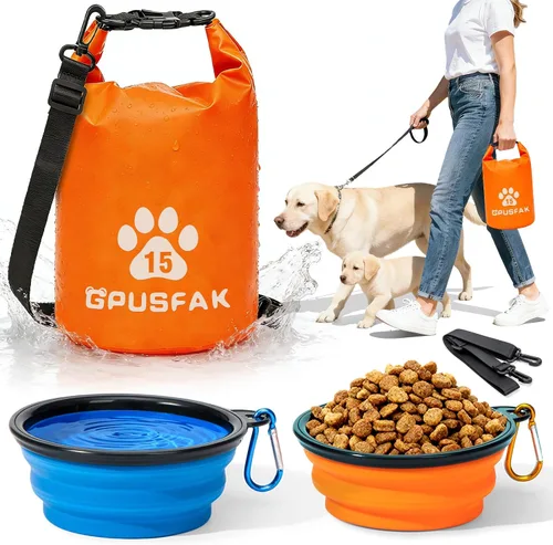 Vista 12 de Bolsa de almacenamiento de alimentos para mascotas con cuenco (32 tazas) – Bolsa de viaje de comida para perros con cremallera superior enrollable