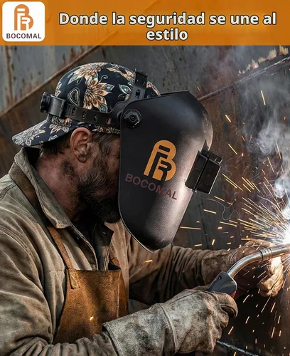 Vista 2 de BOCOMAL Gorro de Soldadura Resistente al Fuego CAT2 de Peso Medio con Estampado, Gorras de Soldador de 6 Paneles - Juego de 2