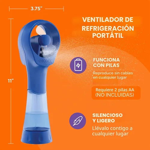 Vista 4 de O2COOL Elite Ventilador de nebulización de agua portátil con batería (azul)