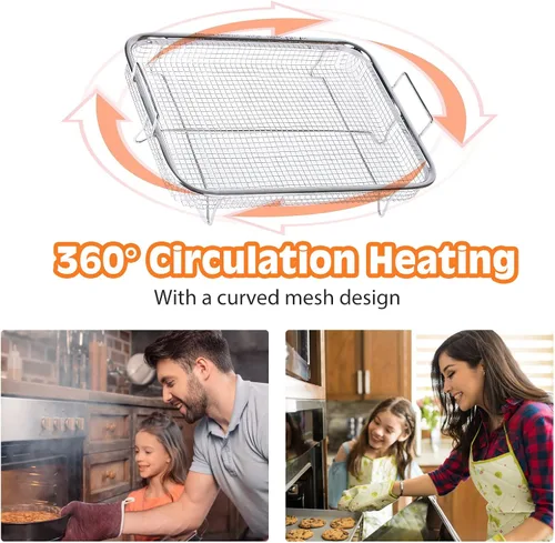 Vista 5 de Cesta para freidora de aire para horno: 2 cestas para freidora de aire, sartén de aire de 11.8 x 8.7 x 2.2 in, cesta de freír antiadherente, bandeja