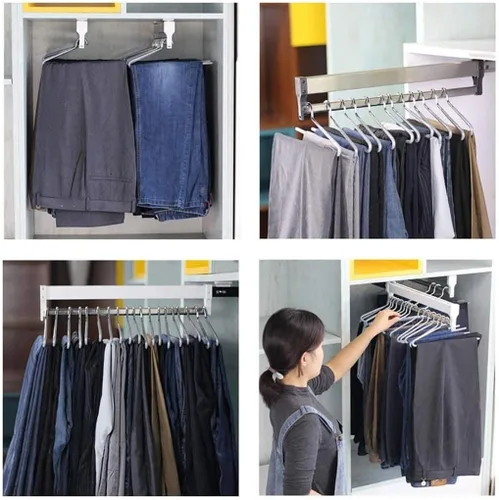 Vista 4 de Barra de Percha para Armario, Barra Extensible para Armario de 30-60cm, Barra de Ropa para Armario, Organizador de Armario para Pantalones y Abrigo