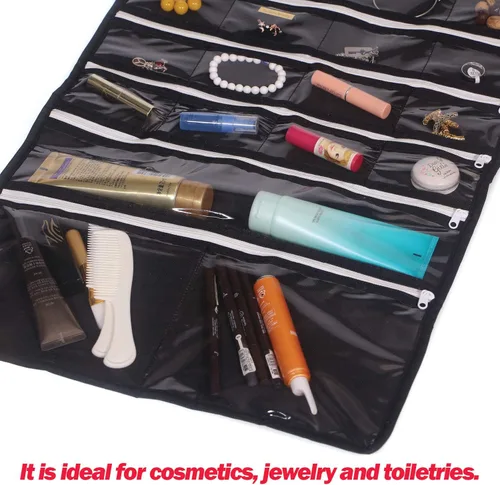 Vista 6 de DIOMMELL Organizador de joyería colgante con 47 bolsillos con cremallera para aretes, collar, pulsera, anillo, bolsa de almacenamiento