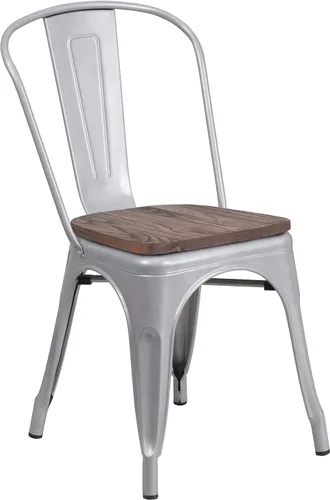 Vista 18 de Flash Furniture Perry - Silla apilable de metal con asiento de madera, 1 paquete, color negro