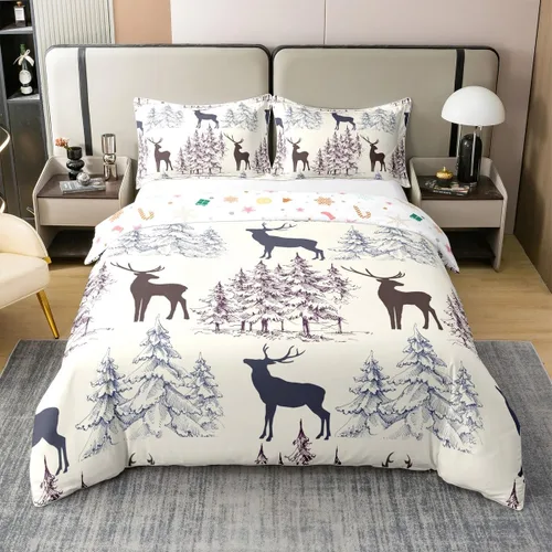 Vista 15 de Funda de edredón de árbol de Navidad 100% algodón natural, juego de ropa de cama de copos de nieve de Navidad para niños y niñas, funda de edredón