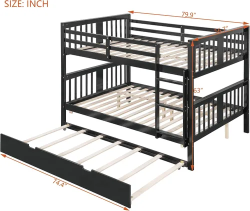 Vista 2 de Harper & Bright Designs Literas de tamaño matrimonial sobre matrimonial con cama nido, marco de cama de madera con barandilla de longitud completa